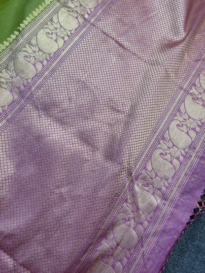 PISTA GREEN COTTON PURE HANDLOOM BANARASI SAREE