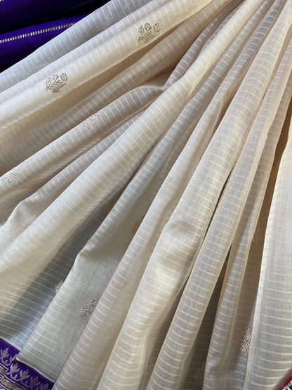 IVORY KORA PURE HANDLOOM BANARASI SAREE