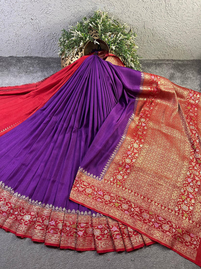 PURPLE TUSSAR PURE HANDLOOM BANARASI SAREE