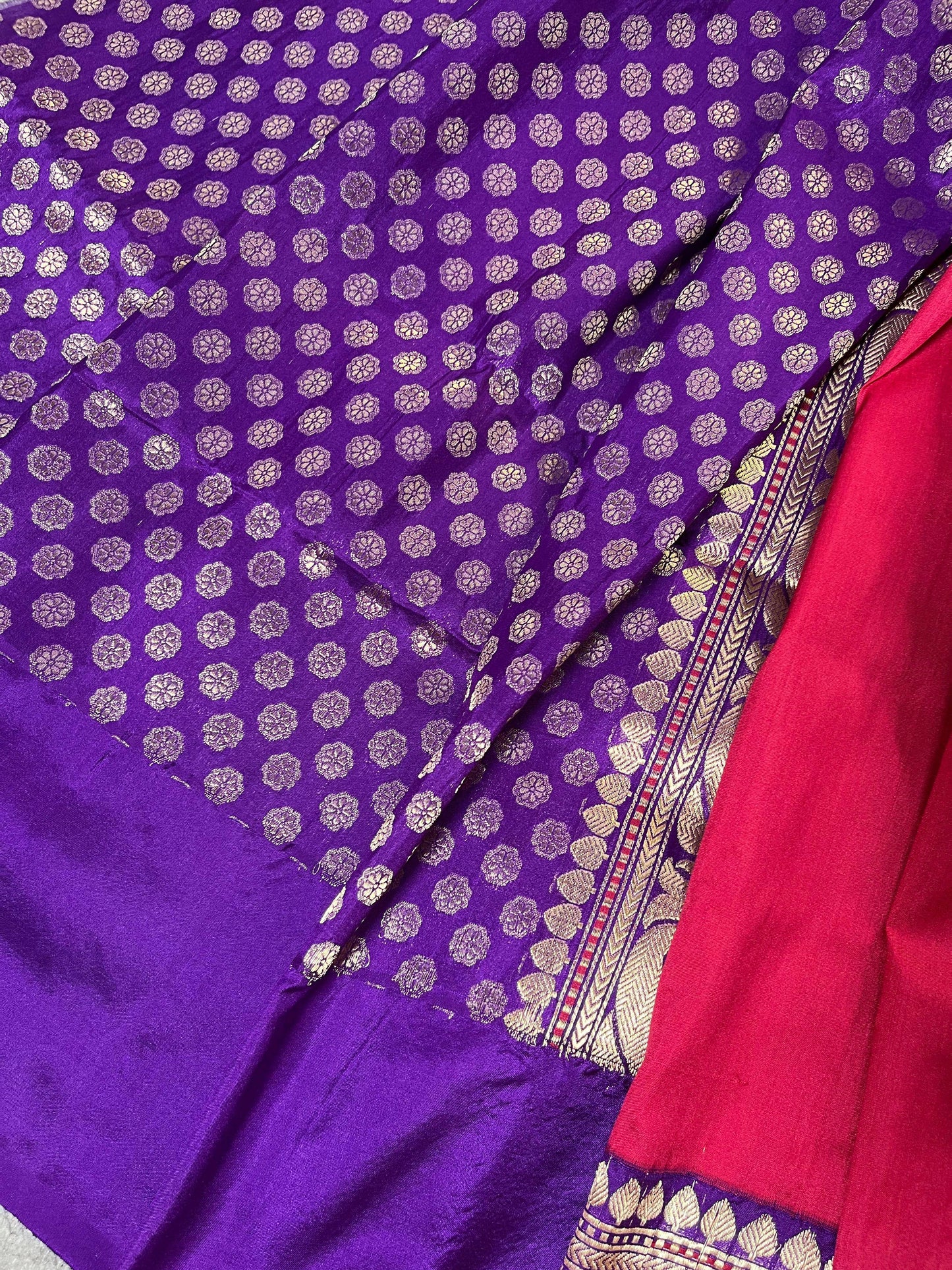 RED PINK COTTON PURE HANDLOOM BANARASI SAREE