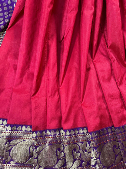 RED PINK COTTON PURE HANDLOOM BANARASI SAREE