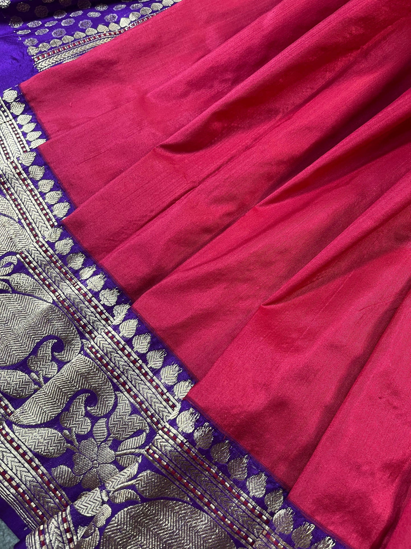 RED PINK COTTON PURE HANDLOOM BANARASI SAREE