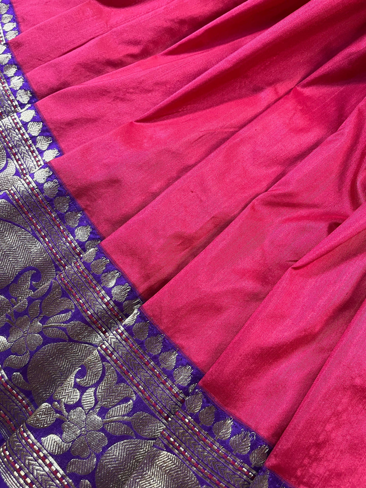 RED PINK COTTON PURE HANDLOOM BANARASI SAREE