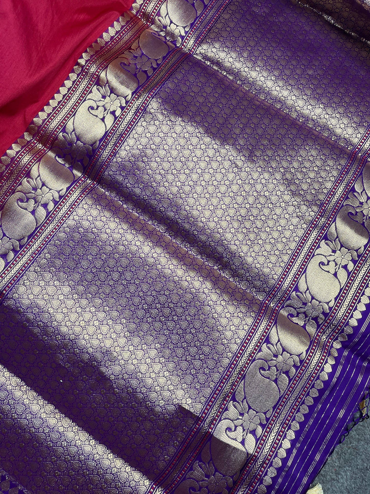 RED PINK COTTON PURE HANDLOOM BANARASI SAREE