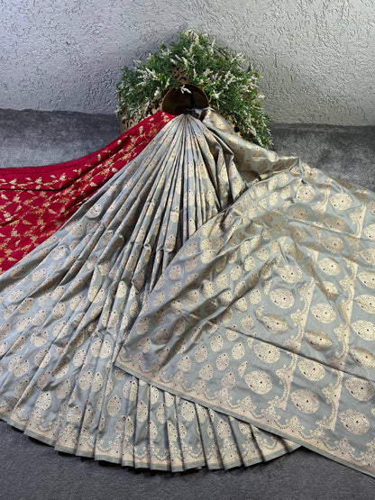 GREY SILK PURE HANDLOOM BANARASI SAREE