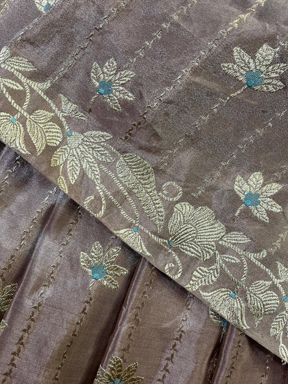DARK BEIGE TISSUE SILK PURE HANDLOOM BANARASI SAREE