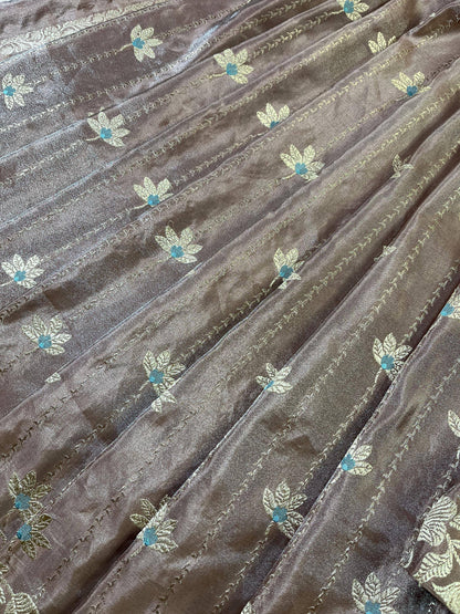 DARK BEIGE TISSUE SILK PURE HANDLOOM BANARASI SAREE