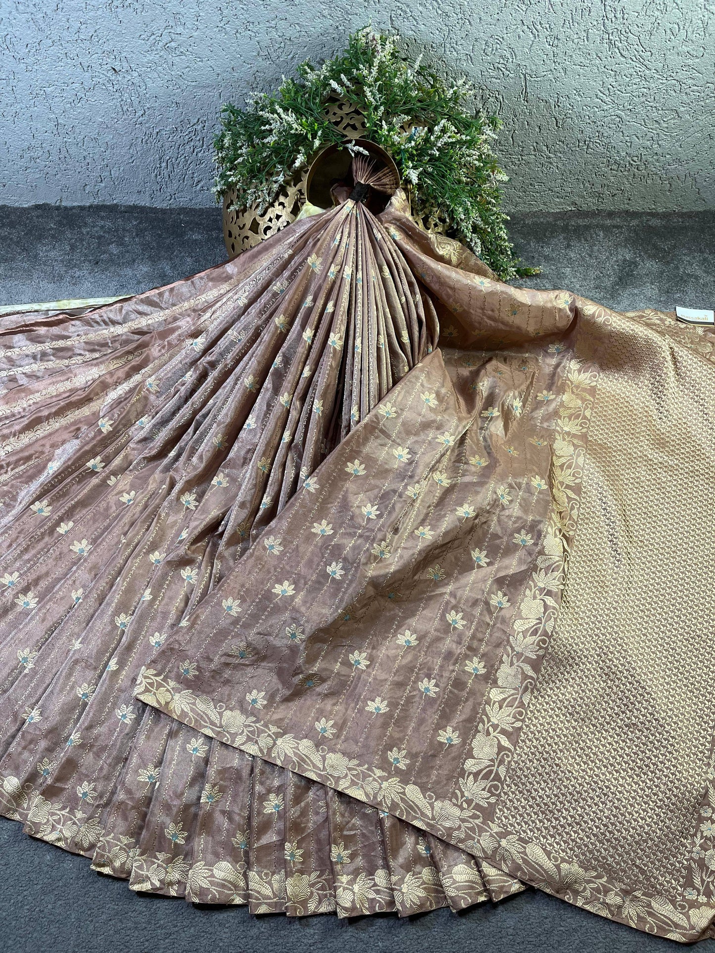 DARK BEIGE TISSUE SILK PURE HANDLOOM BANARASI SAREE