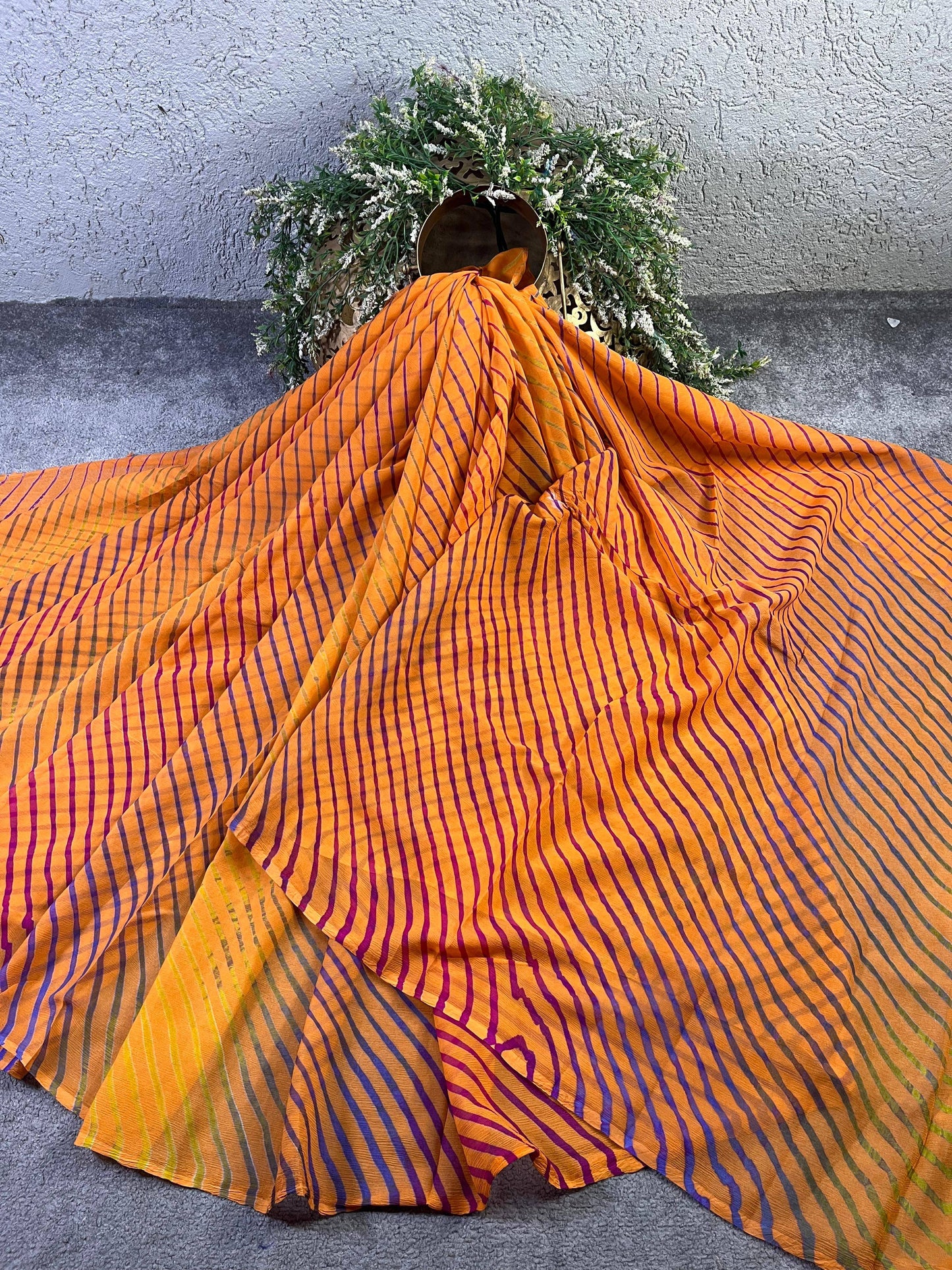 ORANGE CHIFFON PURE HANDLOOM LEHERIYA SAREE