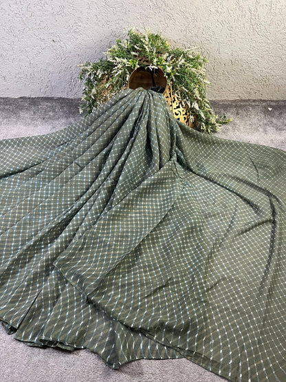 GREY CHIFFON PURE HANDLOOM LEHERIYA SAREE