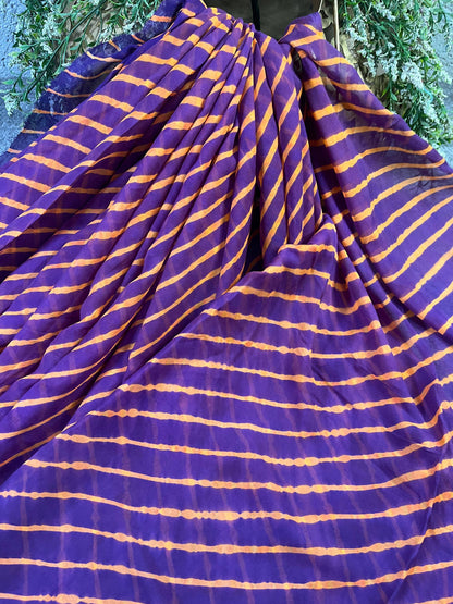 PURPLE CHIFFON PURE HANDLOOM LEHERIYA SAREE
