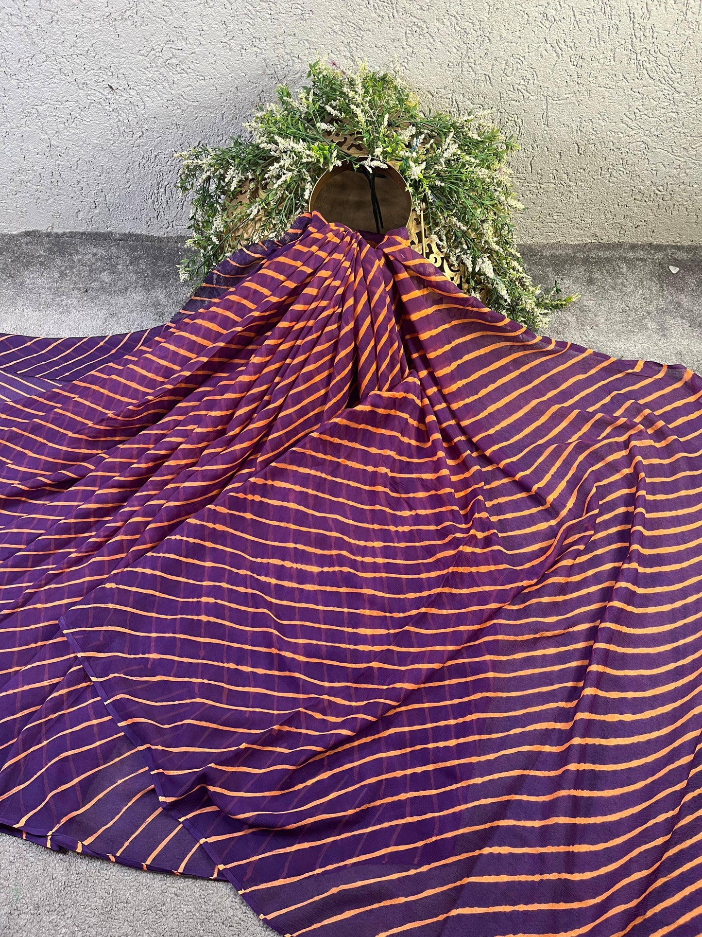 PURPLE CHIFFON PURE HANDLOOM LEHERIYA SAREE