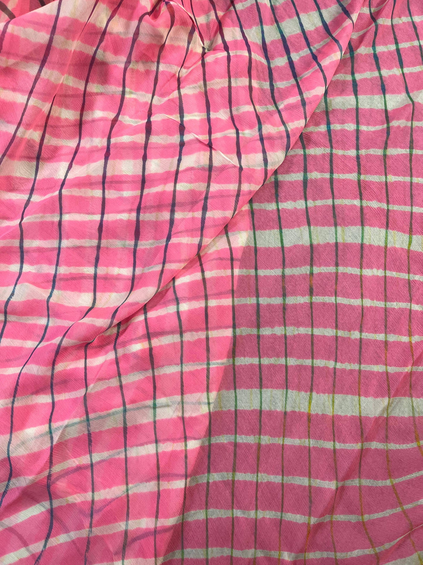 PINK CHIFFON PURE HANDLOOM LEHERIYA SAREE