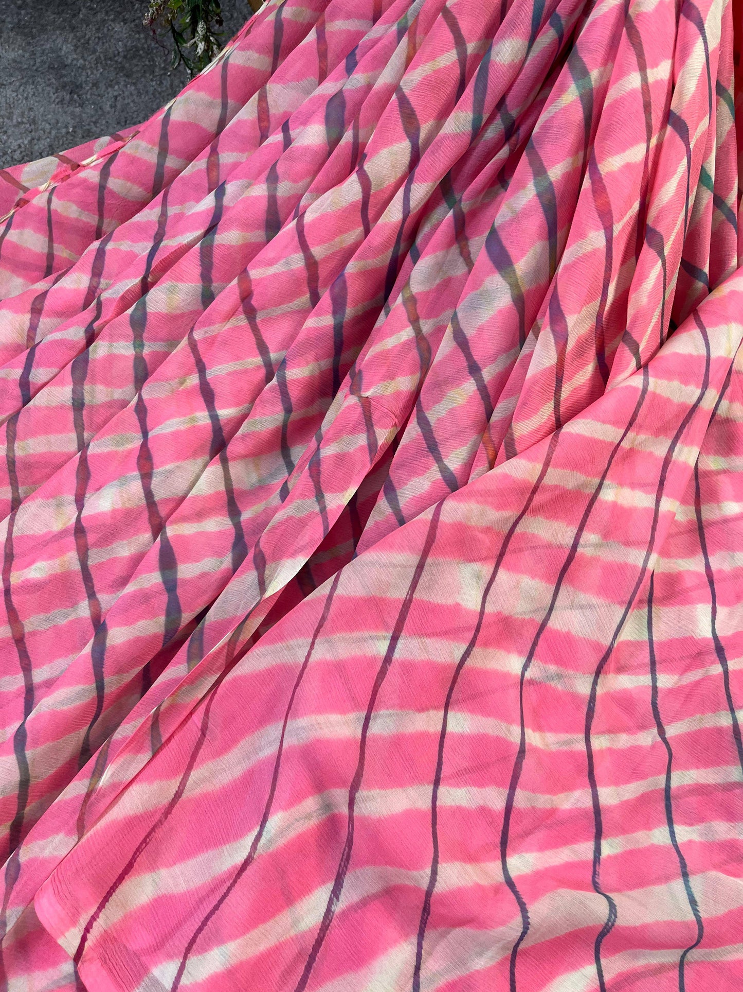 PINK CHIFFON PURE HANDLOOM LEHERIYA SAREE