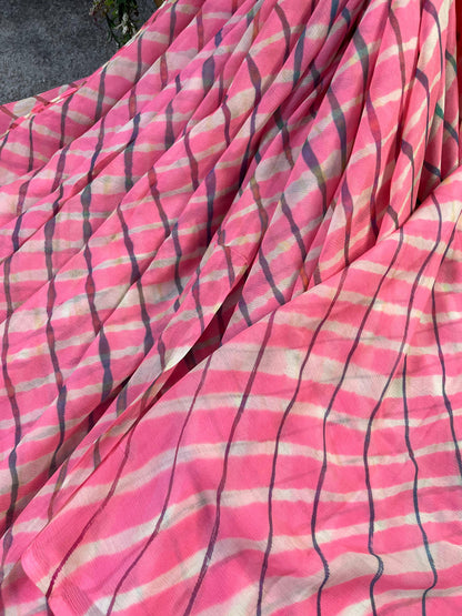 PINK CHIFFON PURE HANDLOOM LEHERIYA SAREE