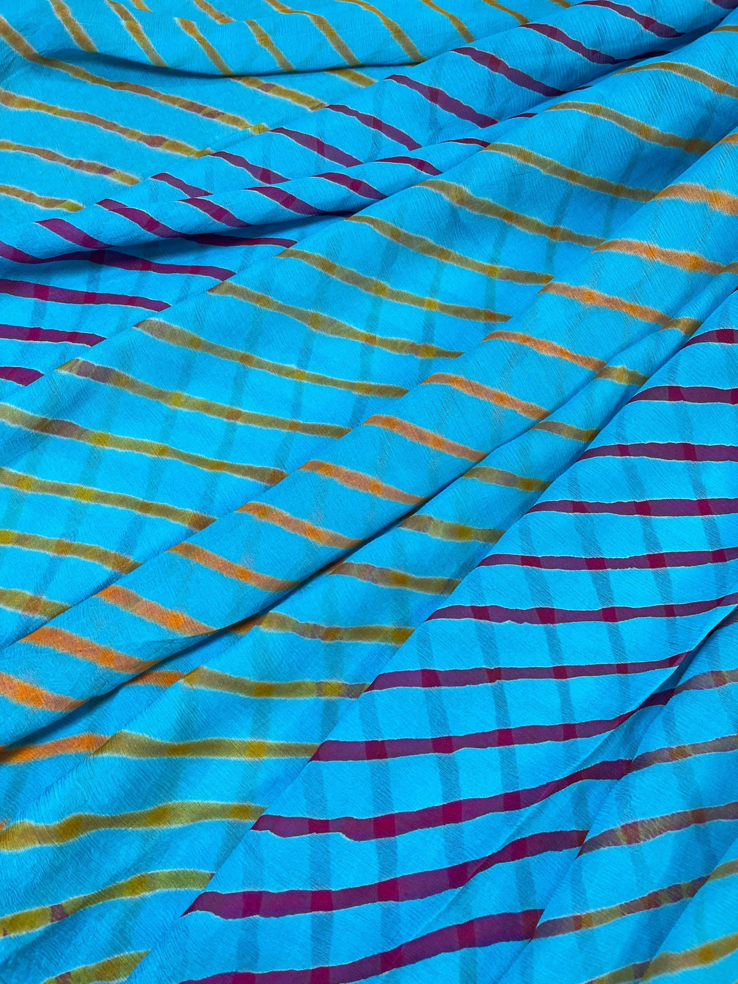 BLUE CHIFFON PURE HANDLOOM LEHERIYA SAREE