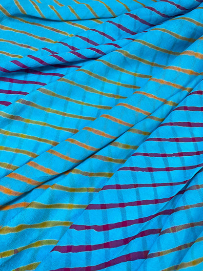 BLUE CHIFFON PURE HANDLOOM LEHERIYA SAREE
