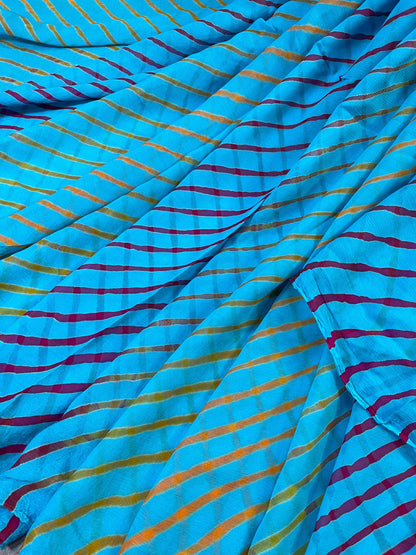 BLUE CHIFFON PURE HANDLOOM LEHERIYA SAREE