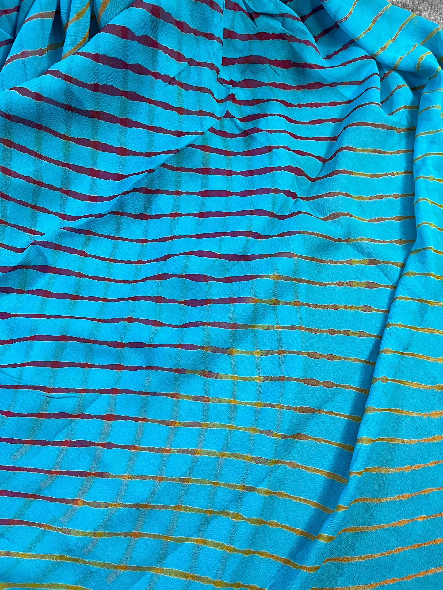 BLUE CHIFFON PURE HANDLOOM LEHERIYA SAREE