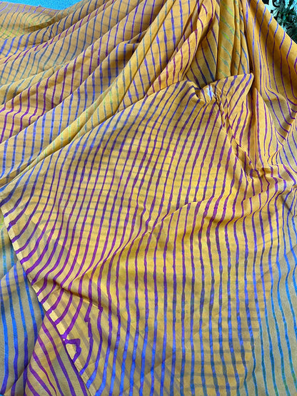 ORANGE CHIFFON PURE HANDLOOM LEHERIYA SAREE