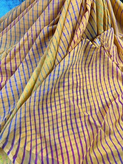 ORANGE CHIFFON PURE HANDLOOM LEHERIYA SAREE