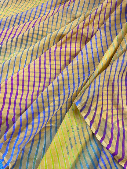 ORANGE CHIFFON PURE HANDLOOM LEHERIYA SAREE