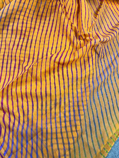 ORANGE CHIFFON PURE HANDLOOM LEHERIYA SAREE