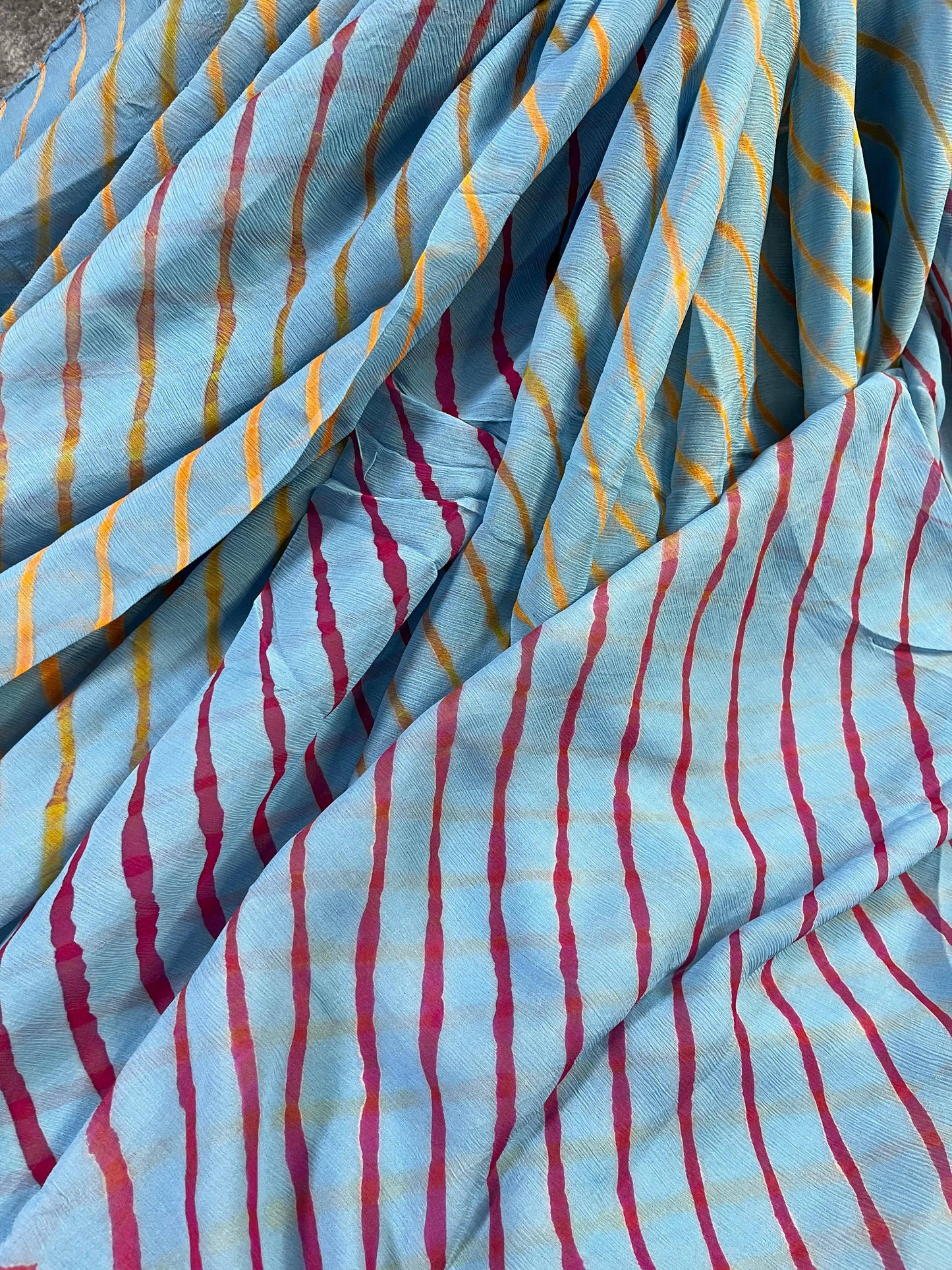 LIGHT BLUE CHIIFON PURE HANDLOOM LEHERIYA SAREE