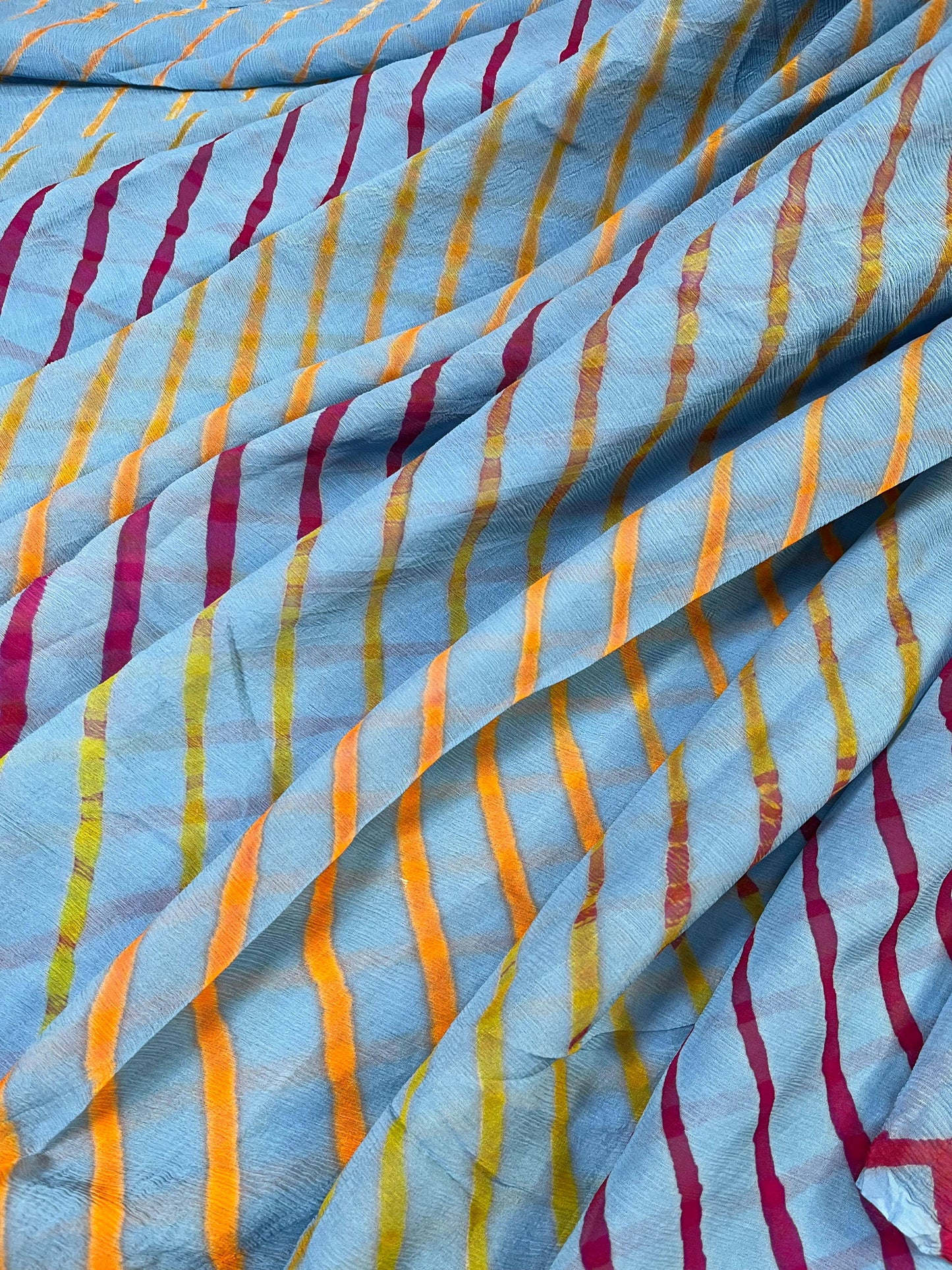 LIGHT BLUE CHIIFON PURE HANDLOOM LEHERIYA SAREE