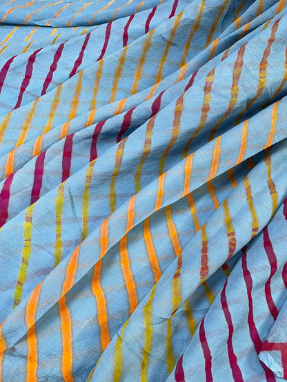 LIGHT BLUE CHIIFON PURE HANDLOOM LEHERIYA SAREE