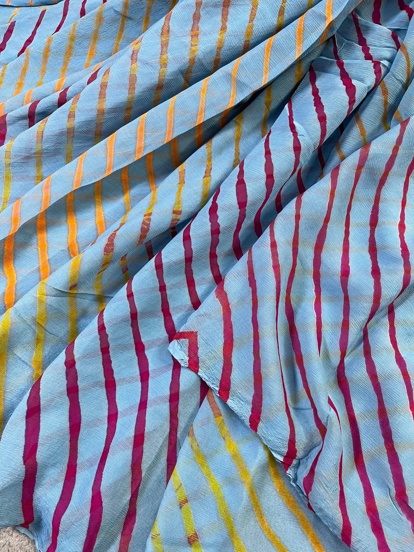 LIGHT BLUE CHIIFON PURE HANDLOOM LEHERIYA SAREE