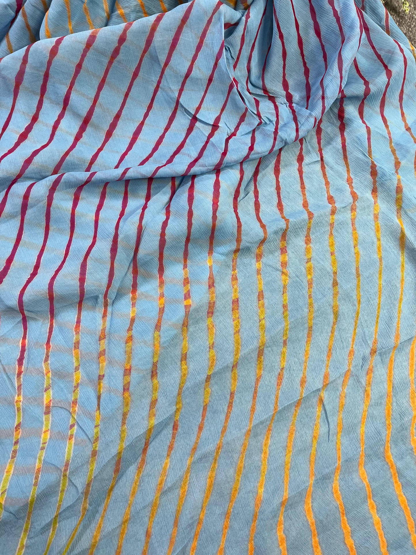 LIGHT BLUE CHIIFON PURE HANDLOOM LEHERIYA SAREE