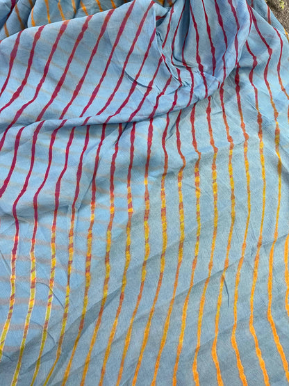 LIGHT BLUE CHIIFON PURE HANDLOOM LEHERIYA SAREE