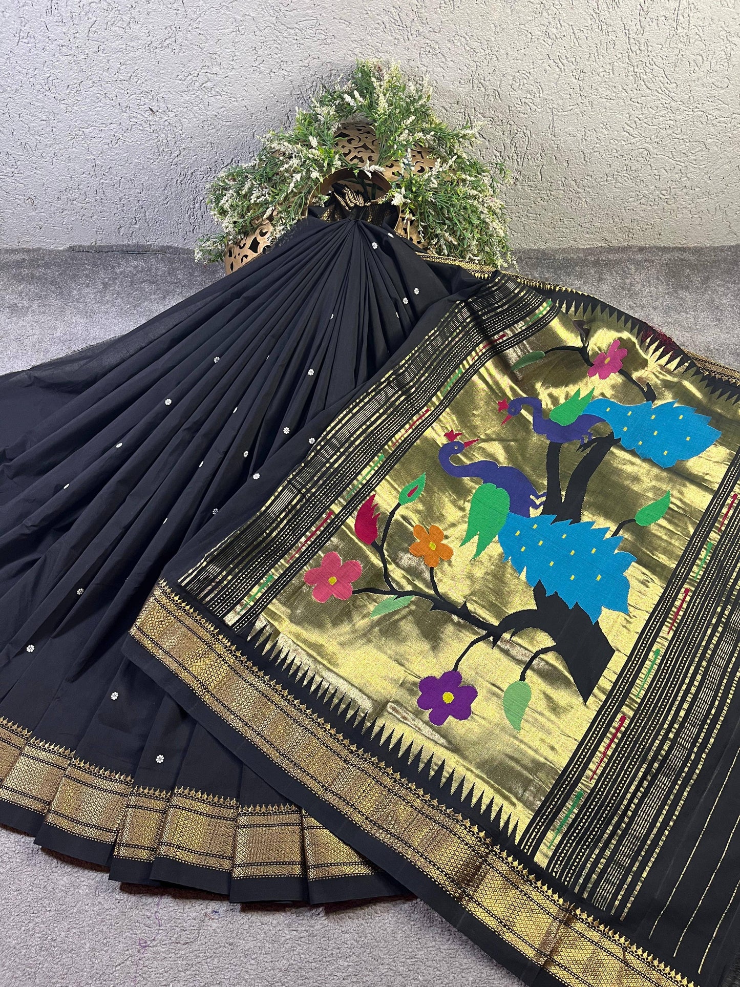 BLACK COTTON PURE HANDLOOM PAITHANI SAREE
