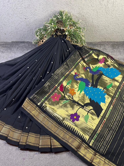 BLACK COTTON PURE HANDLOOM PAITHANI SAREE