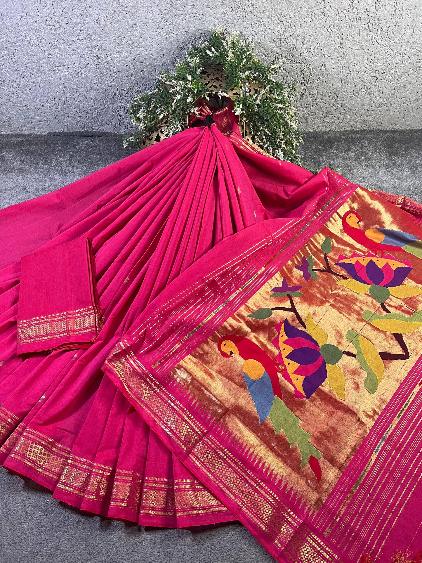 PINK COTTON PURE HANDLOOM PAITHANI SAREE