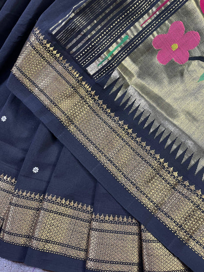 BLACK COTTON PURE HANDLOOM PAITHANI SAREE