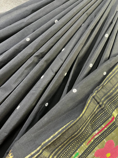 BLACK COTTON PURE HANDLOOM PAITHANI SAREE