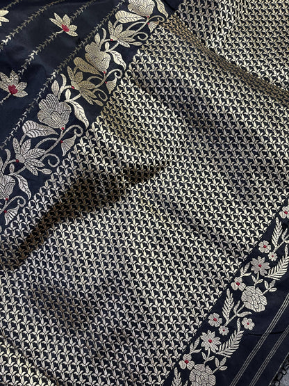 BLACK SILK PURE HANDLOOM BANARASI SAREE