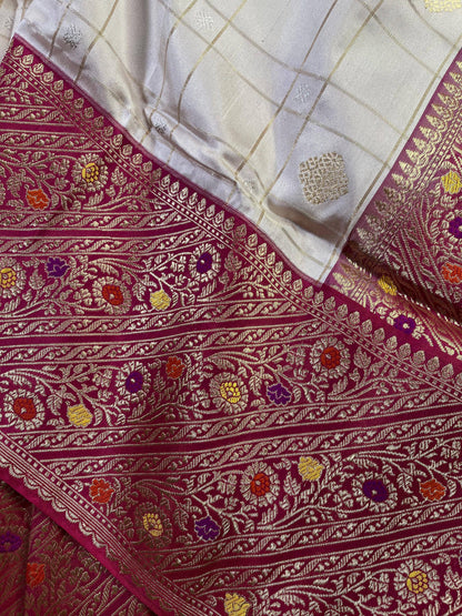 OFF WHITE SILK PURE HANDLOOM BANARASI SAREE