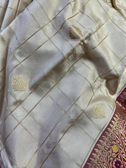 OFF WHITE SILK PURE HANDLOOM BANARASI SAREE