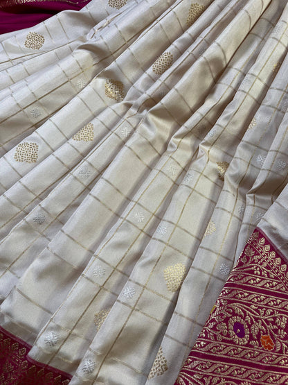 OFF WHITE SILK PURE HANDLOOM BANARASI SAREE