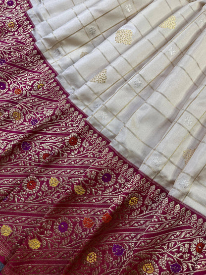 OFF WHITE SILK PURE HANDLOOM BANARASI SAREE
