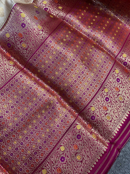 OFF WHITE SILK PURE HANDLOOM BANARASI SAREE