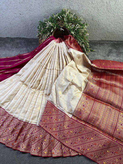 OFF WHITE SILK PURE HANDLOOM BANARASI SAREE