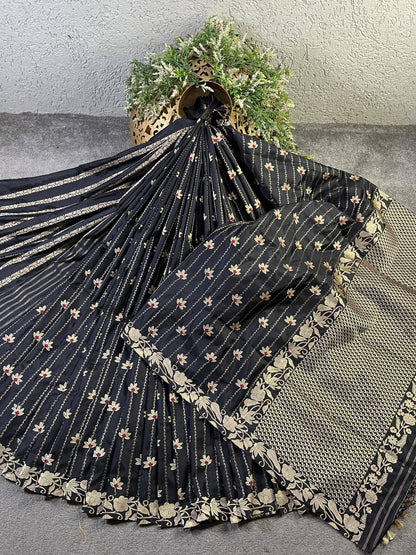 BLACK SILK PURE HANDLOOM BANARASI SAREE