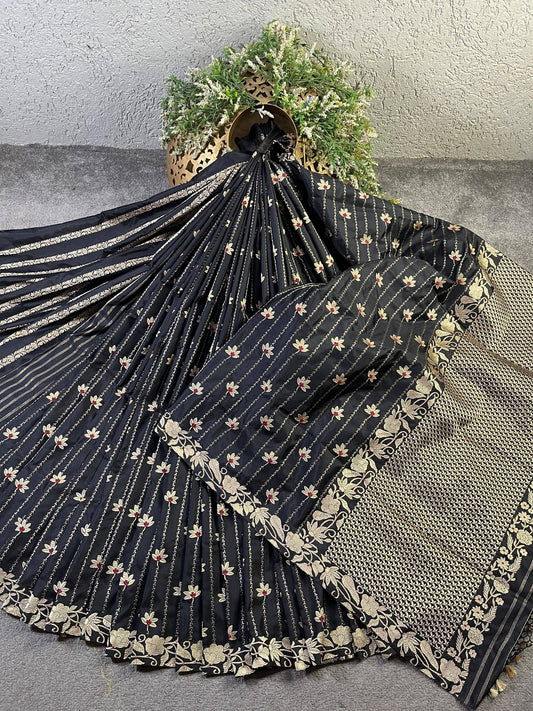 BLACK SILK PURE HANDLOOM BANARASI SAREE