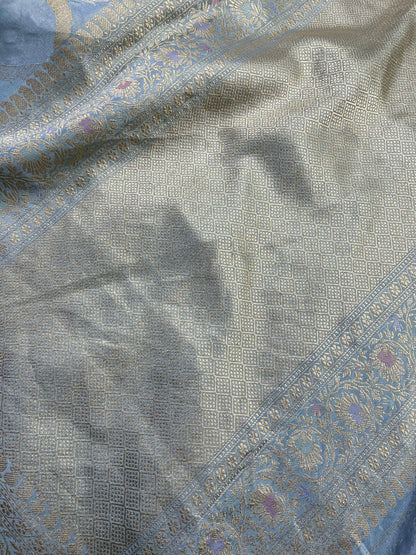 ICE BLUE SILK PURE HANDLOOM BANARASI SAREE