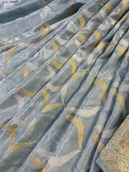 ICE BLUE SILK PURE HANDLOOM BANARASI SAREE