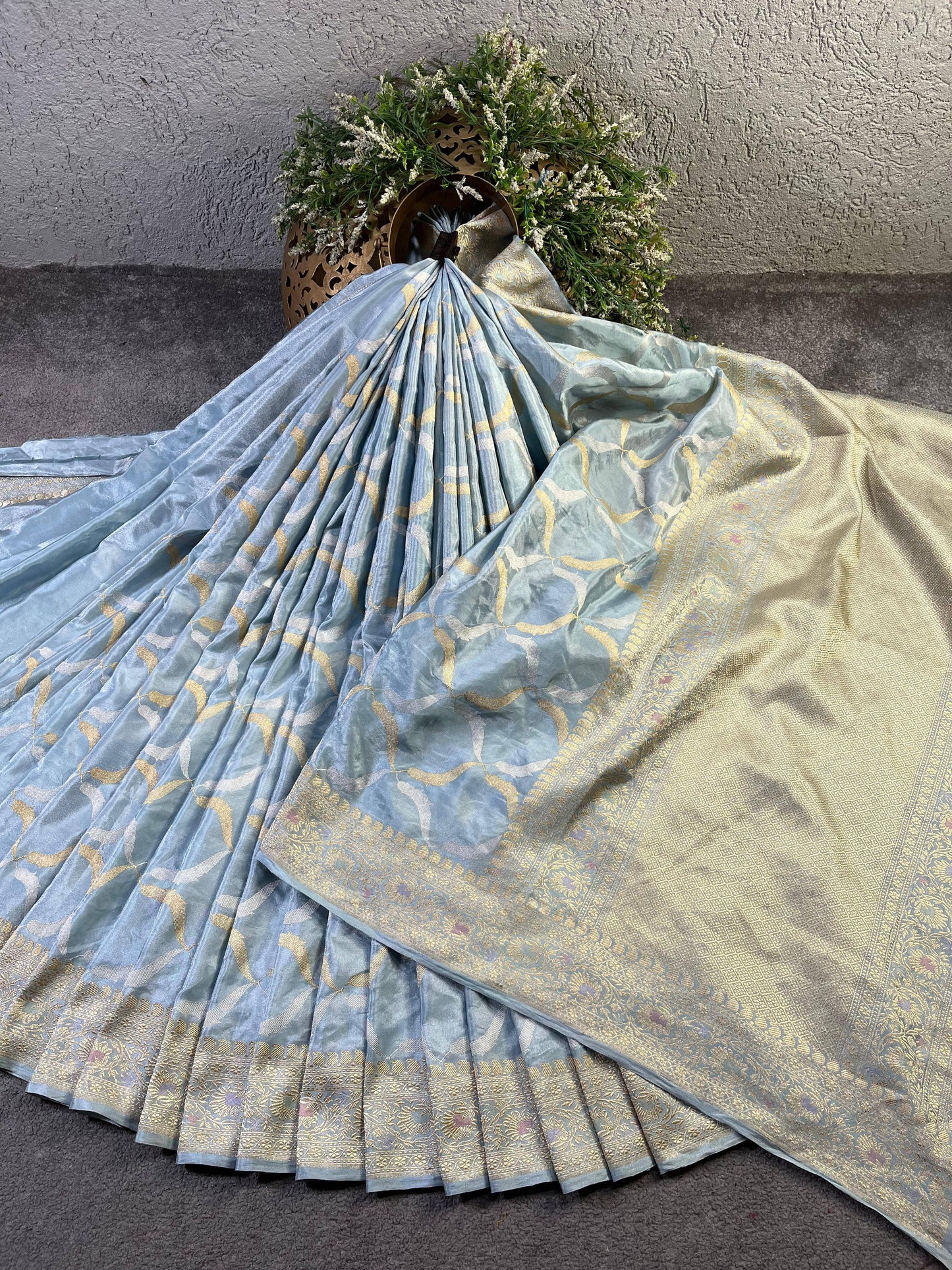 ICE BLUE SILK PURE HANDLOOM BANARASI SAREE